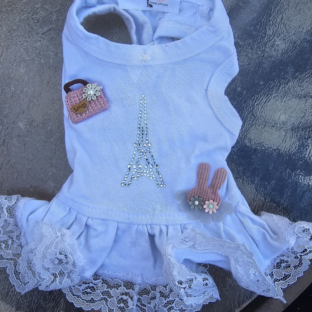 Xx small white dog dress with ruffles